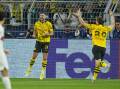 Dortmund's Niclas Fullkrug (centre) scores during the Champions League semi against PSG. (AP PHOTO)