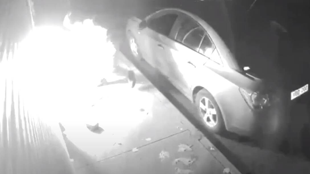 CCTV footage from the May 26 alleged arson showing the man catching alight. Picture via Victoria Police