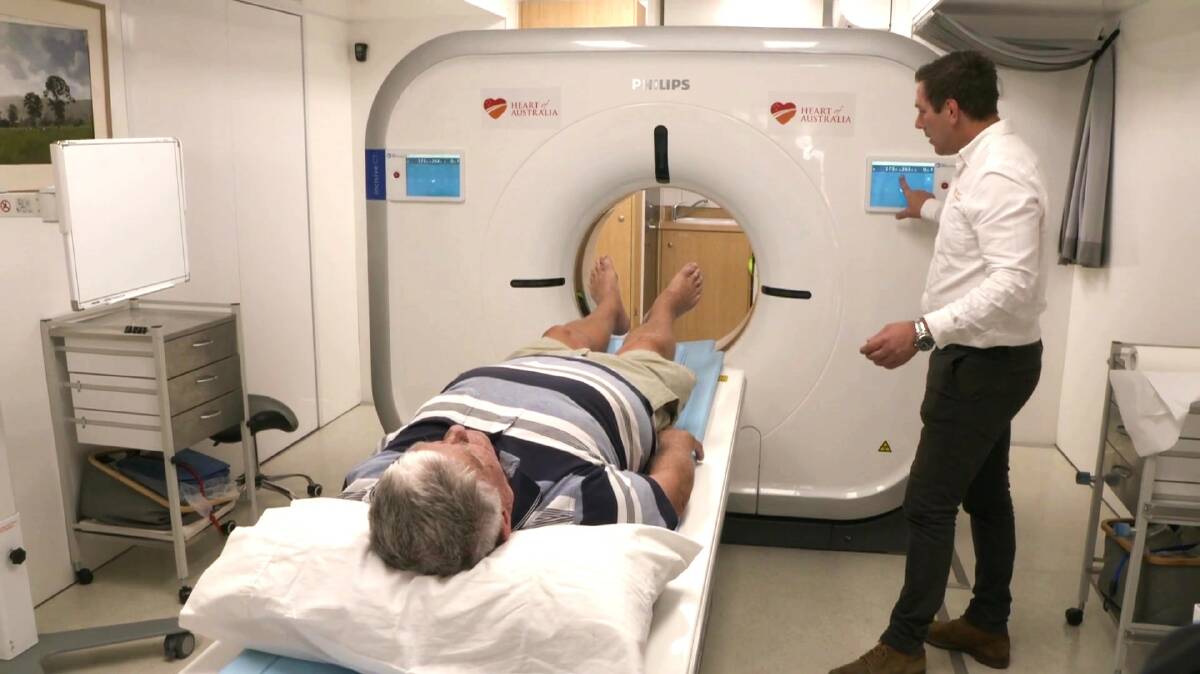 Graham Bowcock receives a scan at the Heart of Australia mobile health unit. Picture supplied