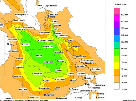 Parts of Queensland are expeted to receive falls between 50 - 100 mm tomorrow. 