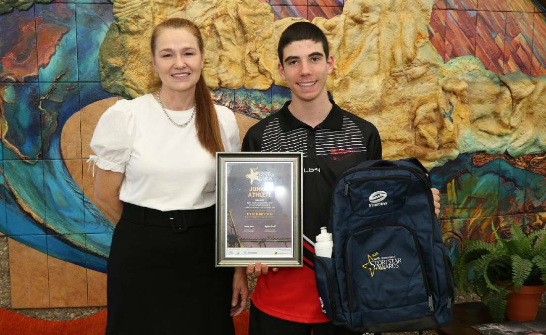 Kyle Bartolo, right, represented Mt Isa at the 2021 NQ Sportstar Awards. Picture Mount Isa City Council Facebook.