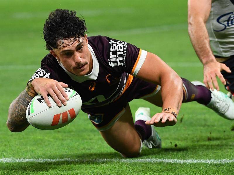 Centre Kotoni Staggs will miss Brisbane's grand final rematch with Penrith. (Jono Searle/AAP PHOTOS)